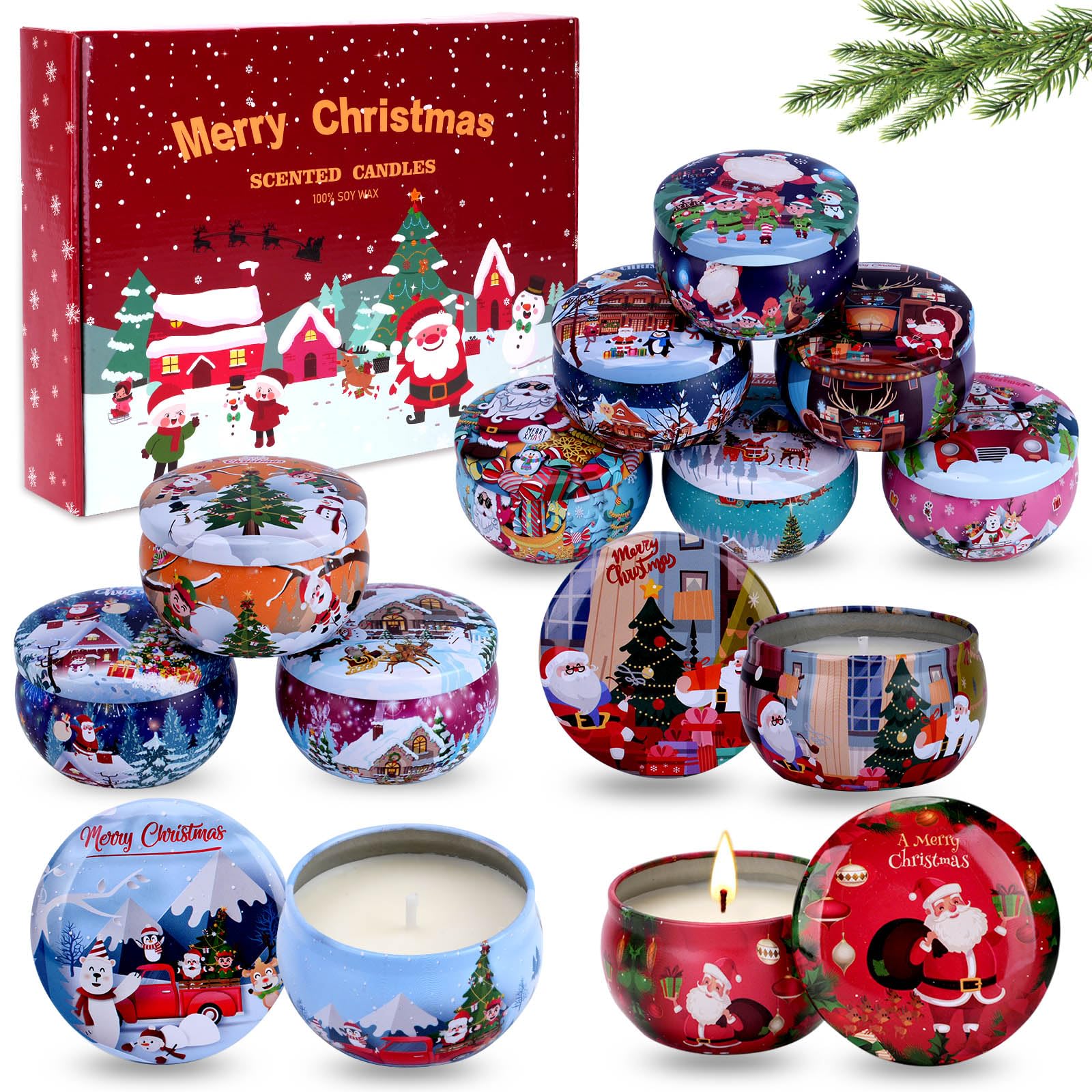 Assorted Christmas Scented Candles Gift Set - Juniper Lavender fragrance