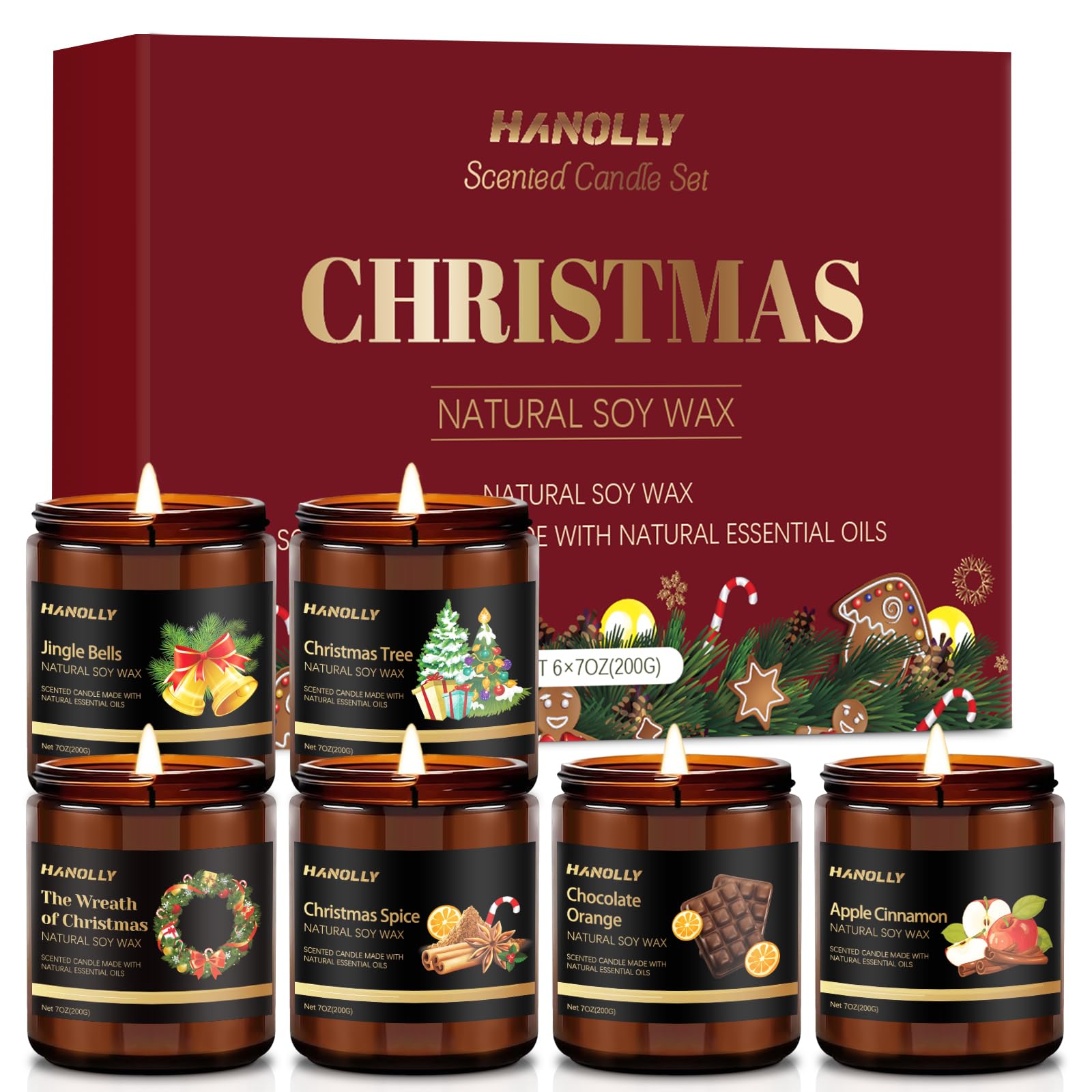 Front view of Christmas Scented Candles Set 6-pack