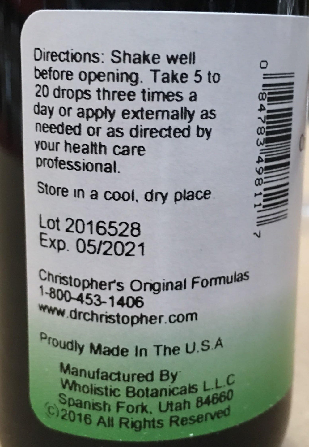 Label of Christopher's Original Formulas Black Walnut Extract