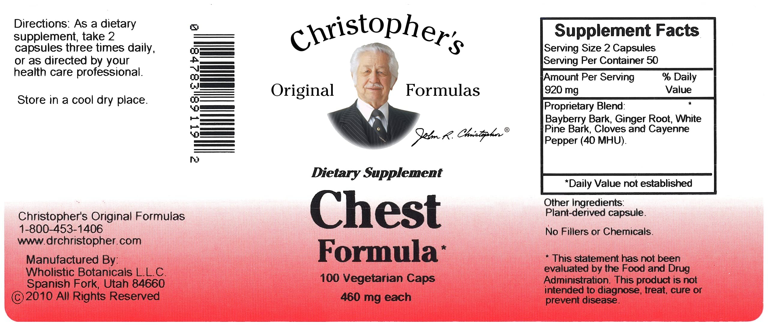 Packaging and serving size for Chest Formula 460 mg