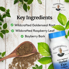 Herbs used in the formula including eyebright and red raspberry leaf