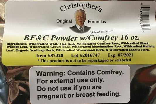 BF&C Powder with Comfrey product packaging close-up
