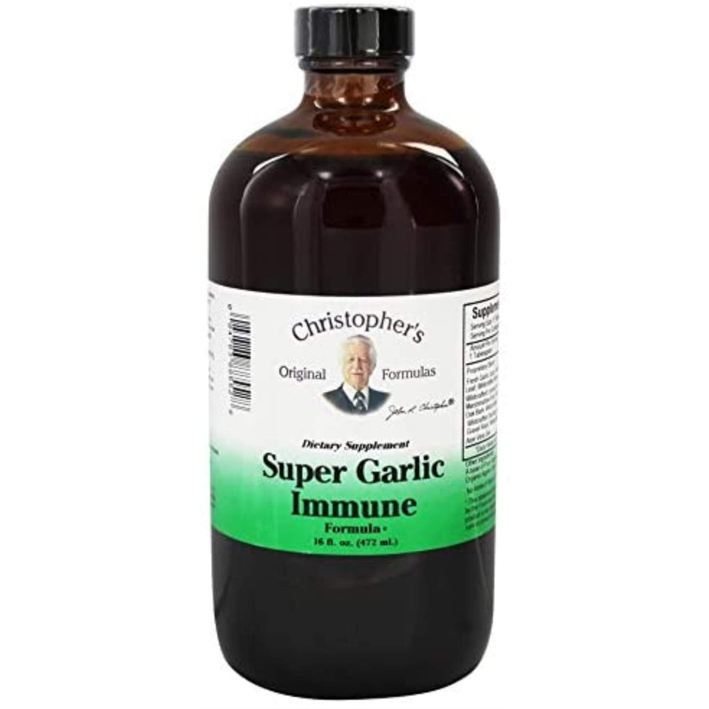 Christopher's Original Formulas Super Garlic Immune Syrup bottle label - 16 fl oz
