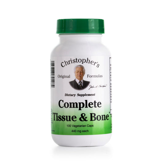 Christopher's Original Formulas Complete Tissue & Bone Formula bottle with 100 vegan capsules