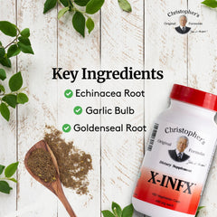Illustration of key ingredients: Echinacea, Goldenseal, Marshmallow and others