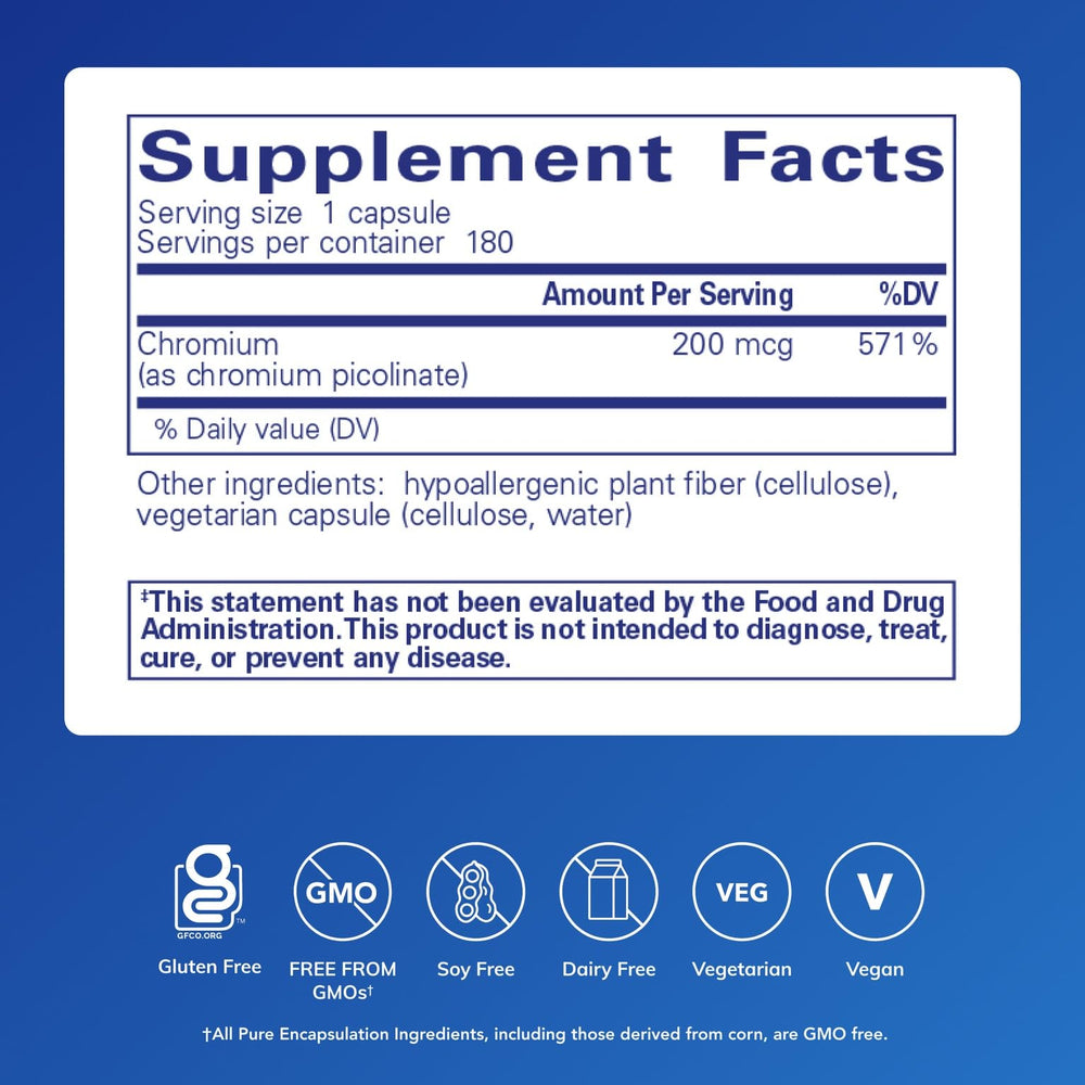 Chromium (Picolinate) 200 mcg bottle label close-up