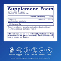 Chromium (Picolinate) 200 mcg bottle label close-up