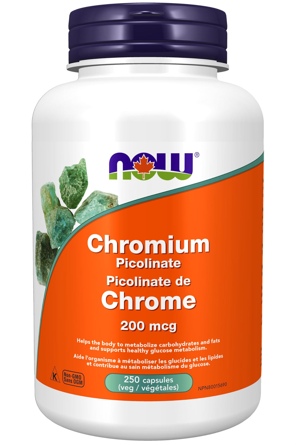 NOW Foods Chromium Picolinate 200 mcg Insulin Co-Factor vegan capsules bottle