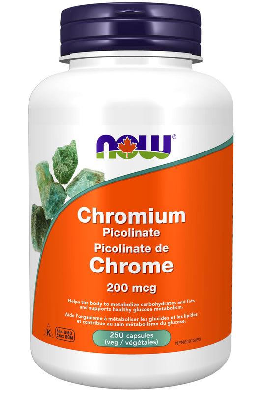NOW Foods Chromium Picolinate 200 mcg Insulin Co-Factor vegan capsules bottle