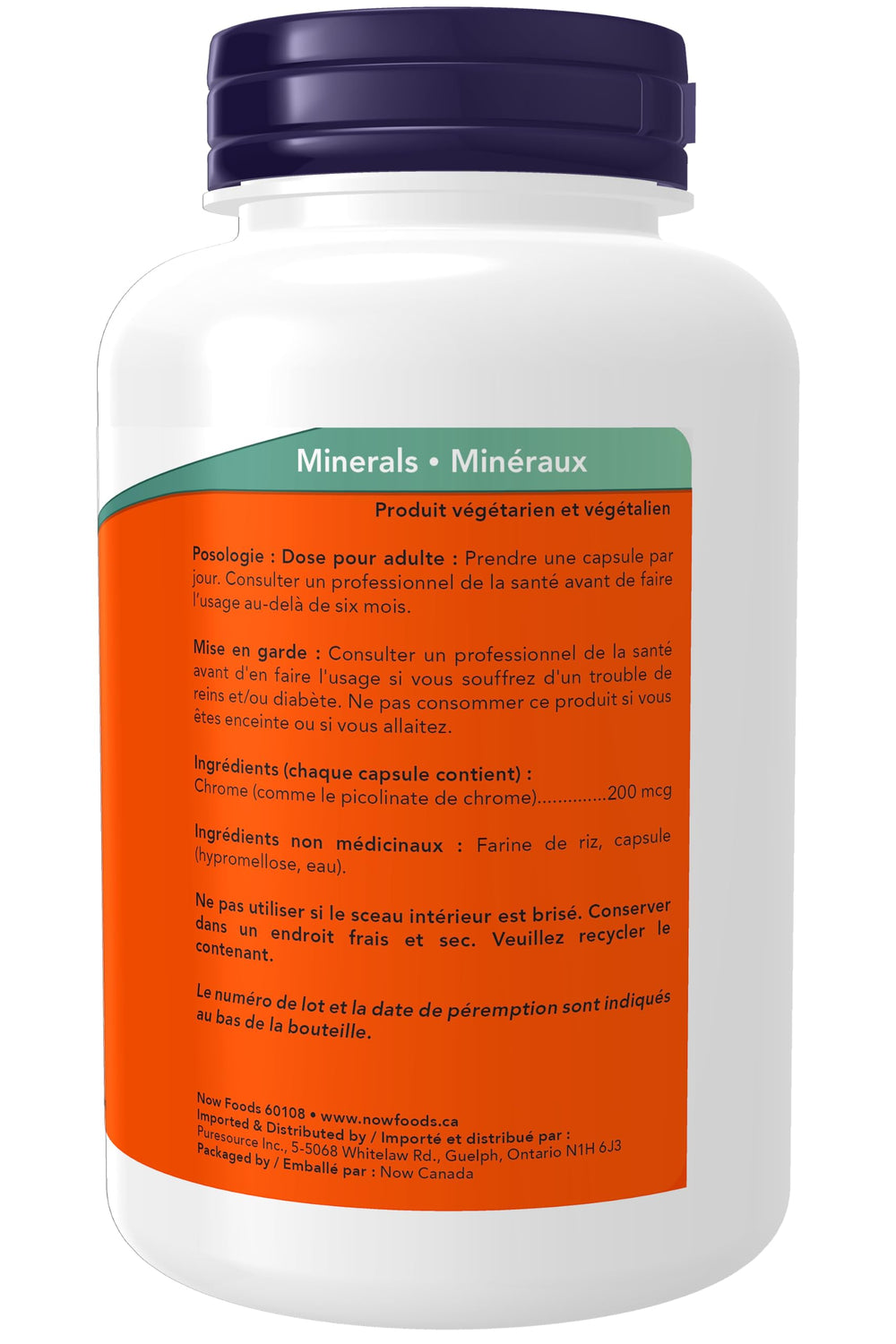 Back label showing ingredients for Chromium Picolinate 200 mcg