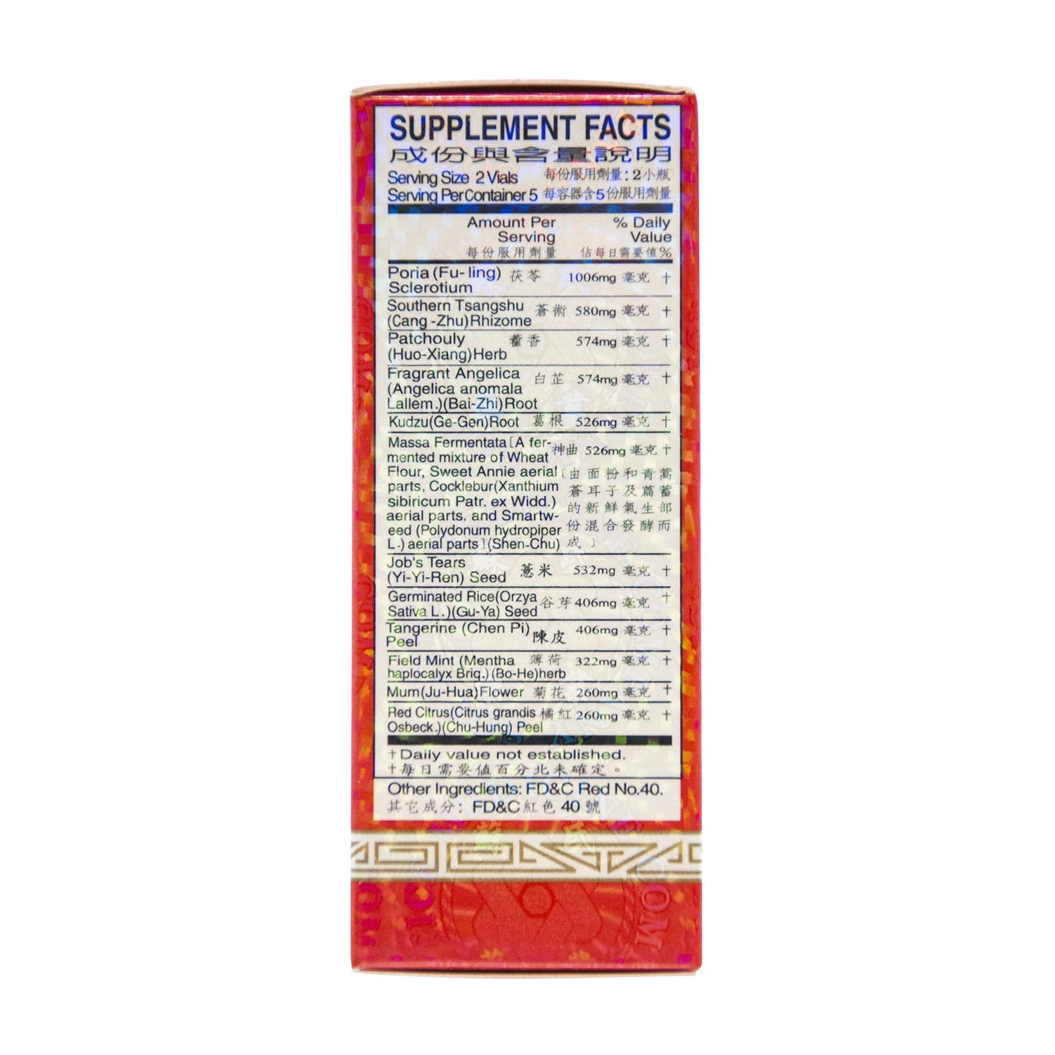 Back panel with ingredients and usage directions on Chu Kiang Culing Pill box