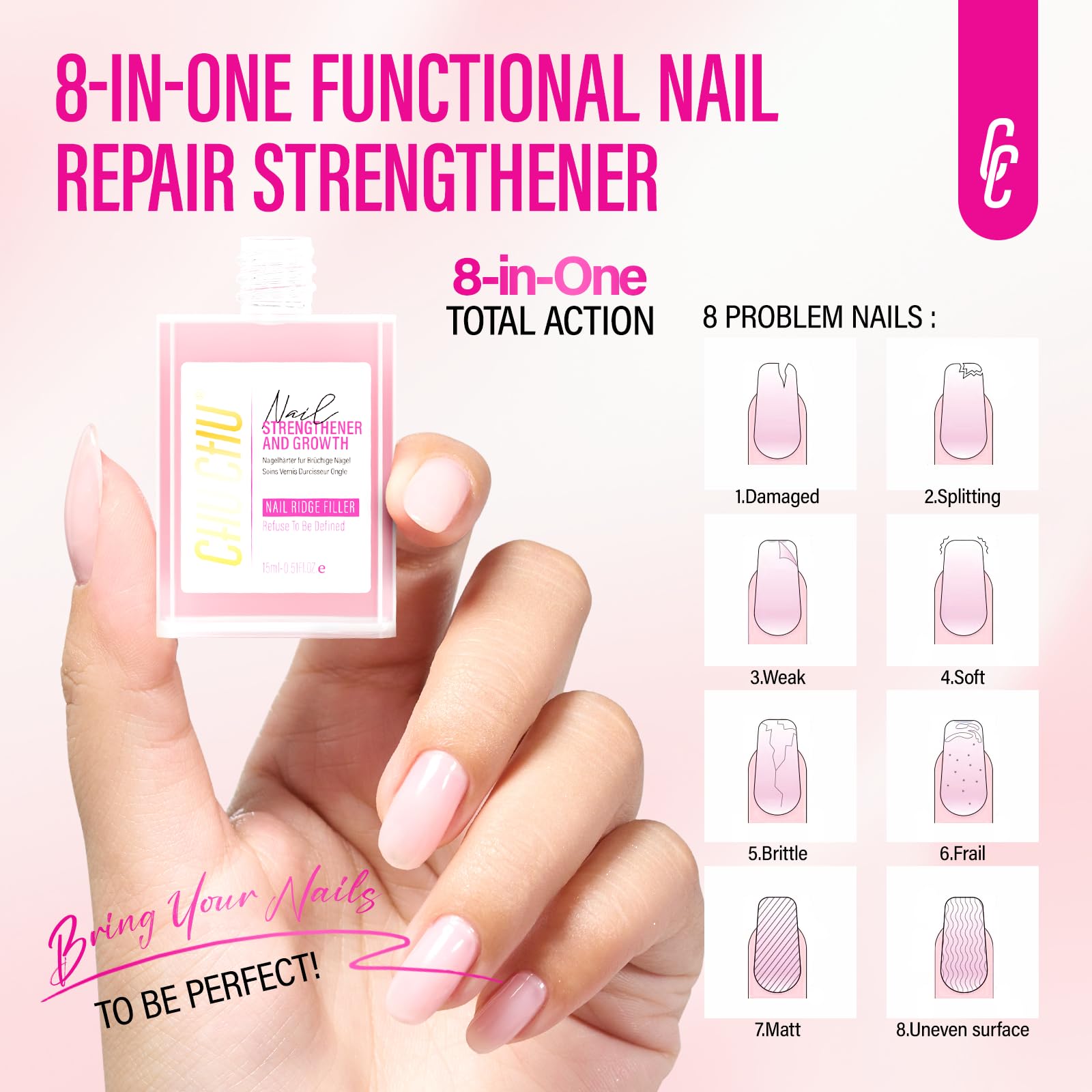 CHUCHU damaged nails repair view with improved texture and resilience