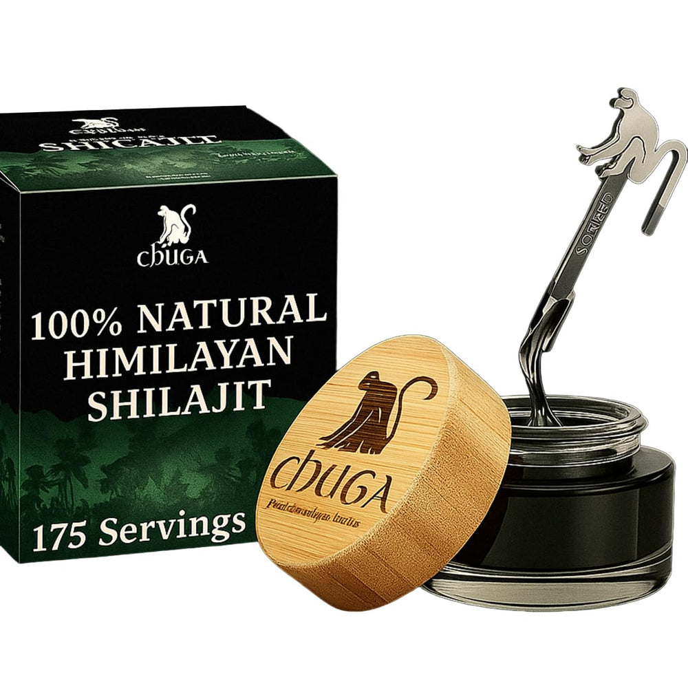 Chuga Shilajit resin 35g jar on white background