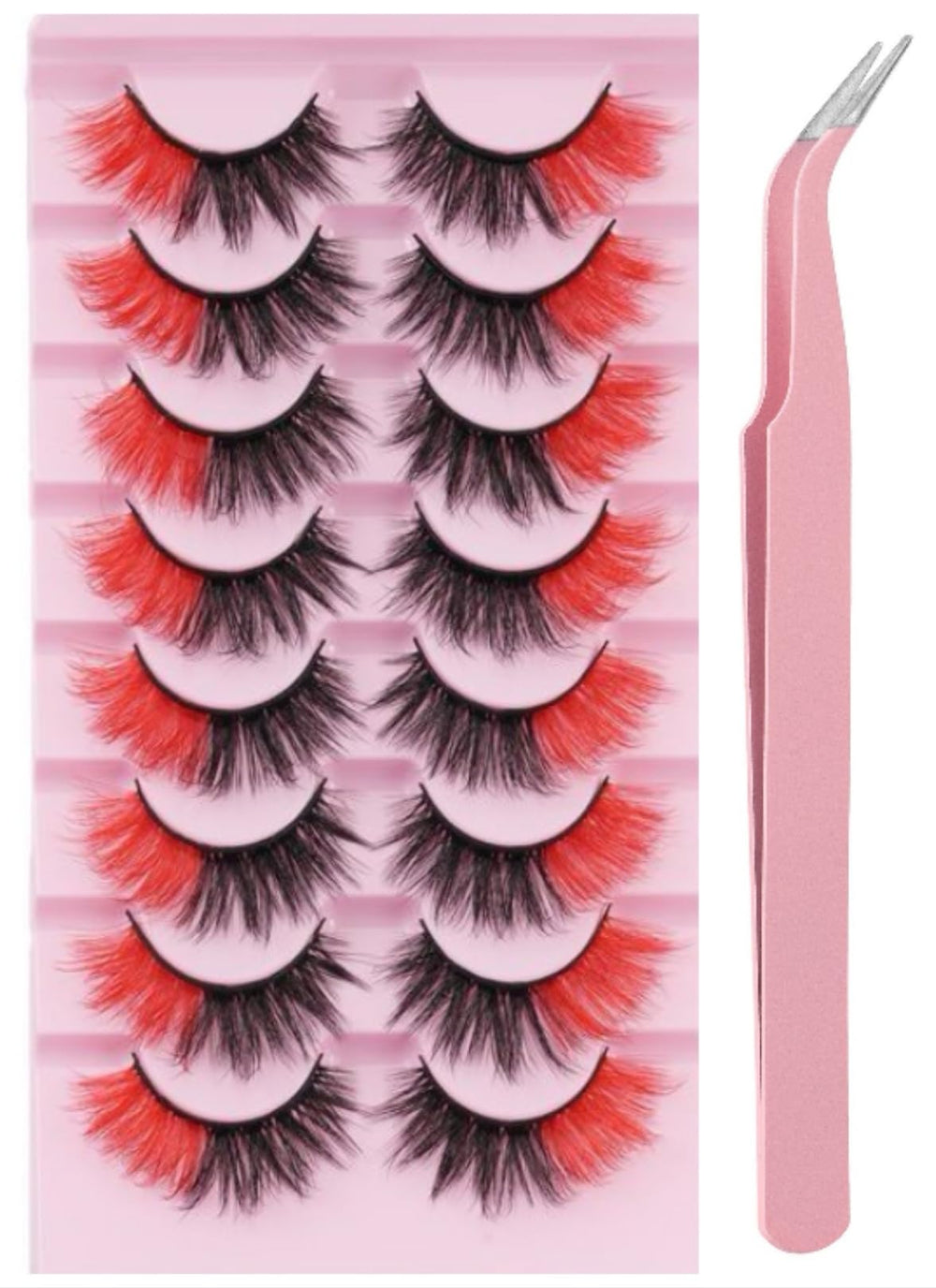 Chunmeng 8 pairs of red and black two-tone lashes for dramatic daily wear