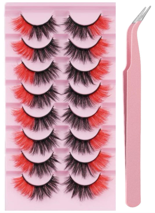 Chunmeng 8 pairs of red and black two-tone lashes for dramatic daily wear