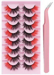 Chunmeng 8 pairs of red and black two-tone lashes for dramatic daily wear