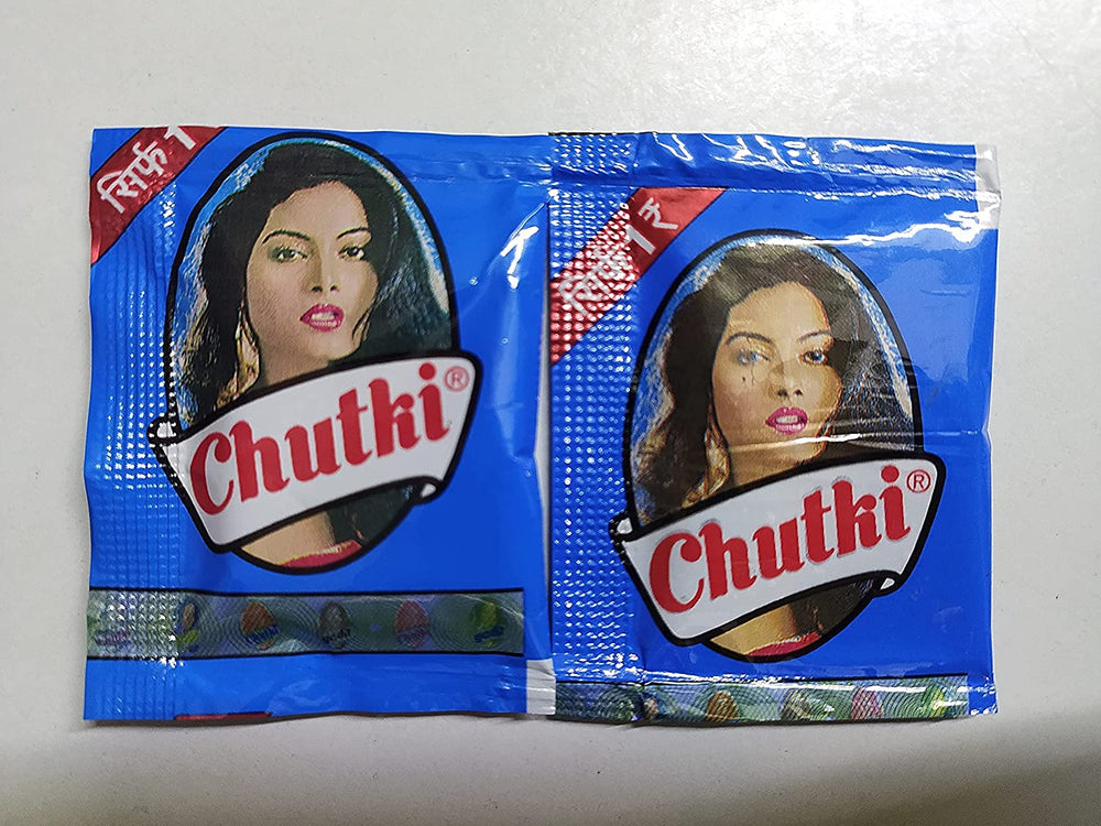 Top-down view of blue mint mouth freshener pack