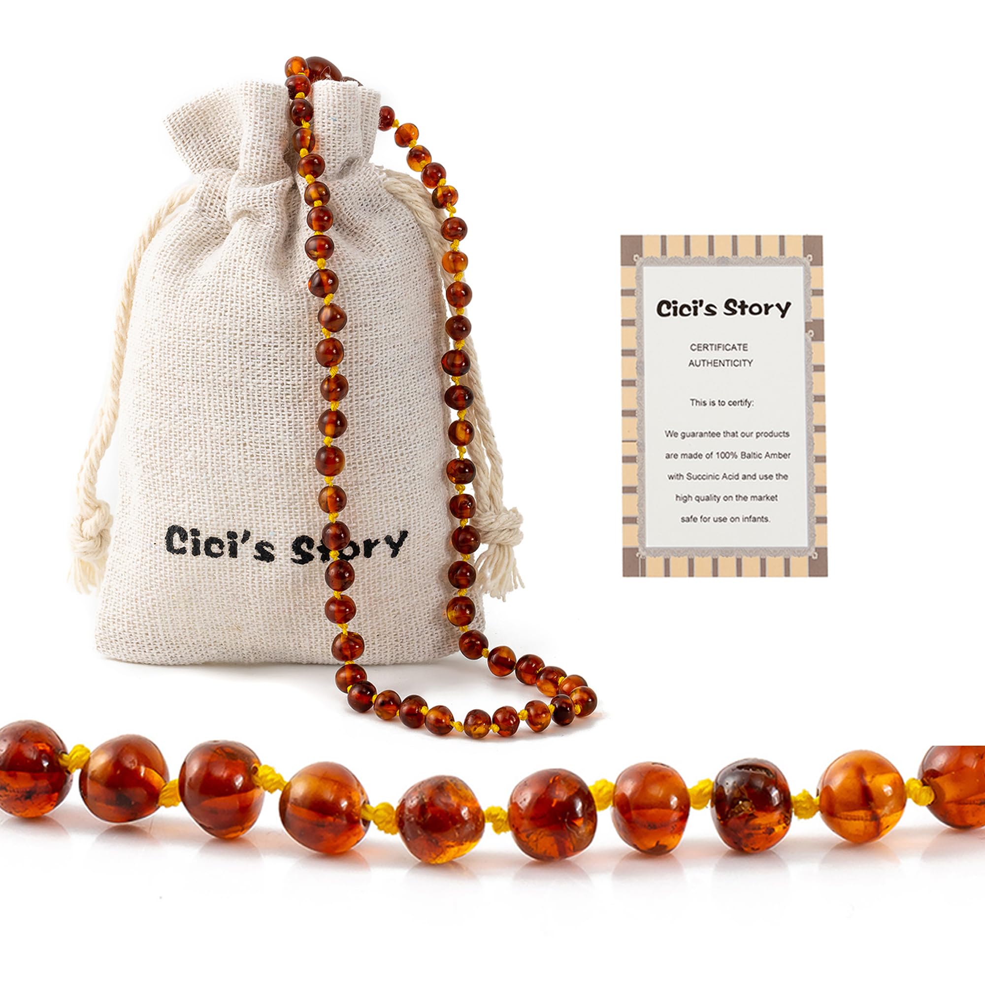 Cici's Story Baltic Amber Necklace 14-inch Cognac - front view