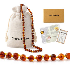Close-up of Cognac Baltic amber beads