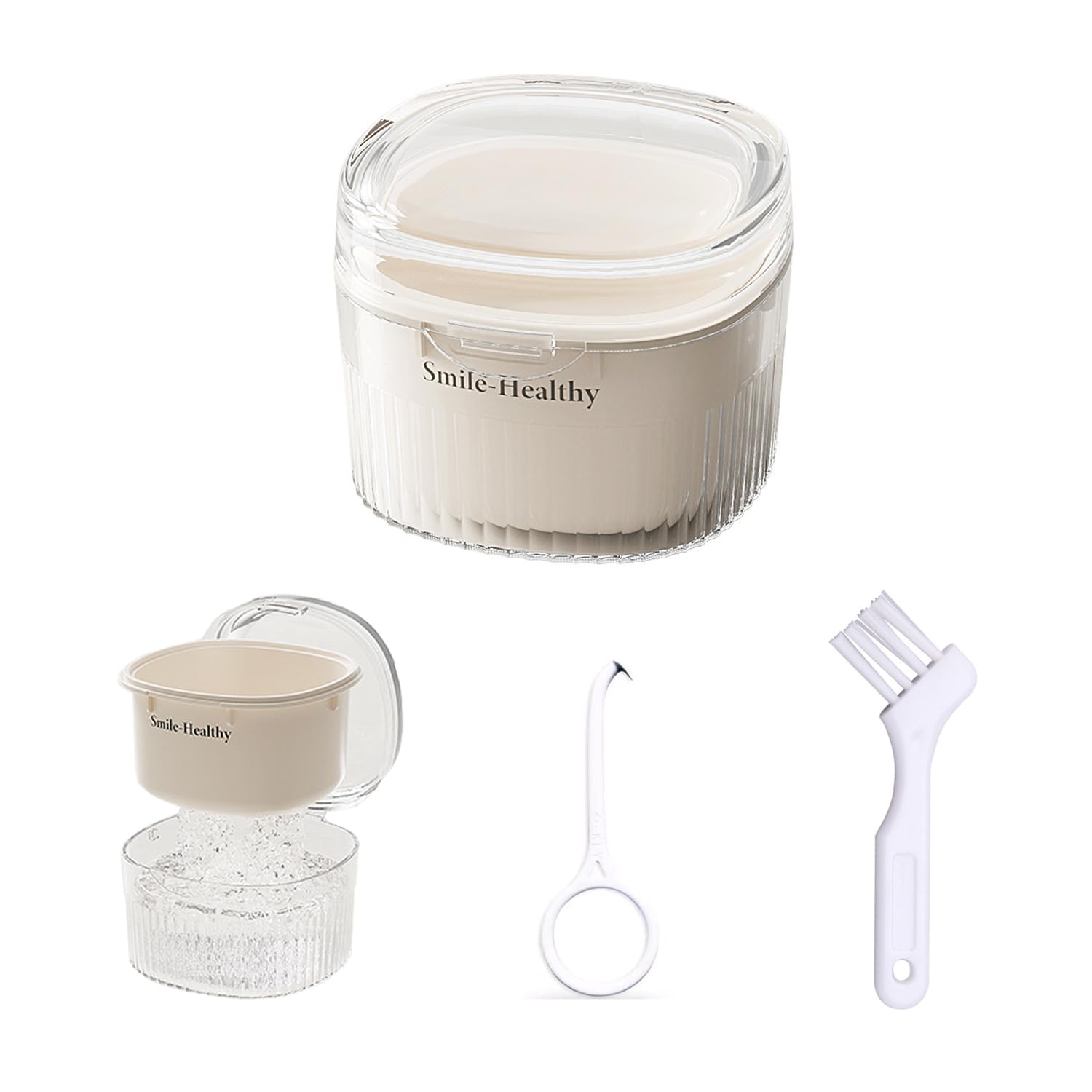 CINMAUNG denture case with strainer basket and brush