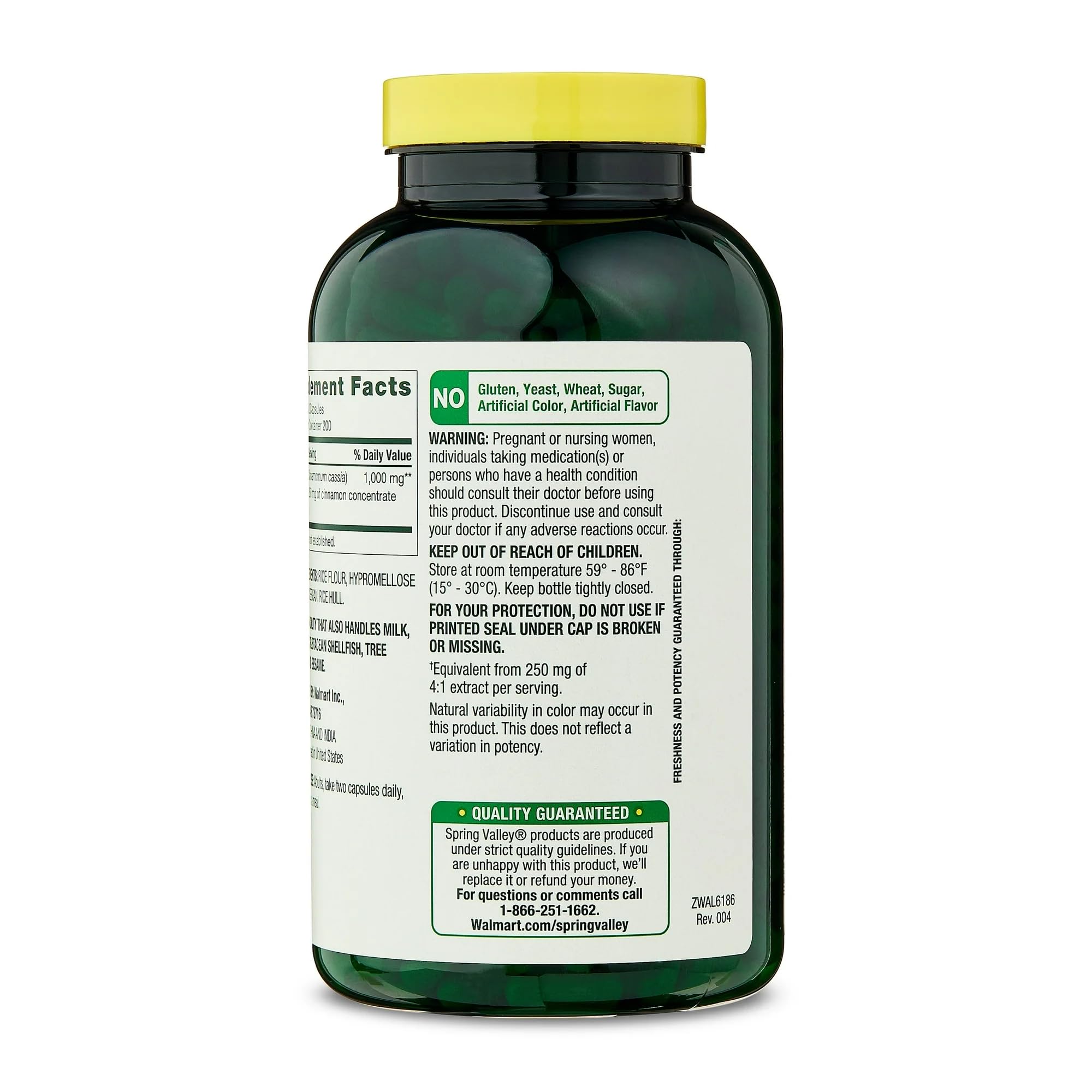Serving size of two vegetarian capsules for Cinnamon 1000 mg supplement