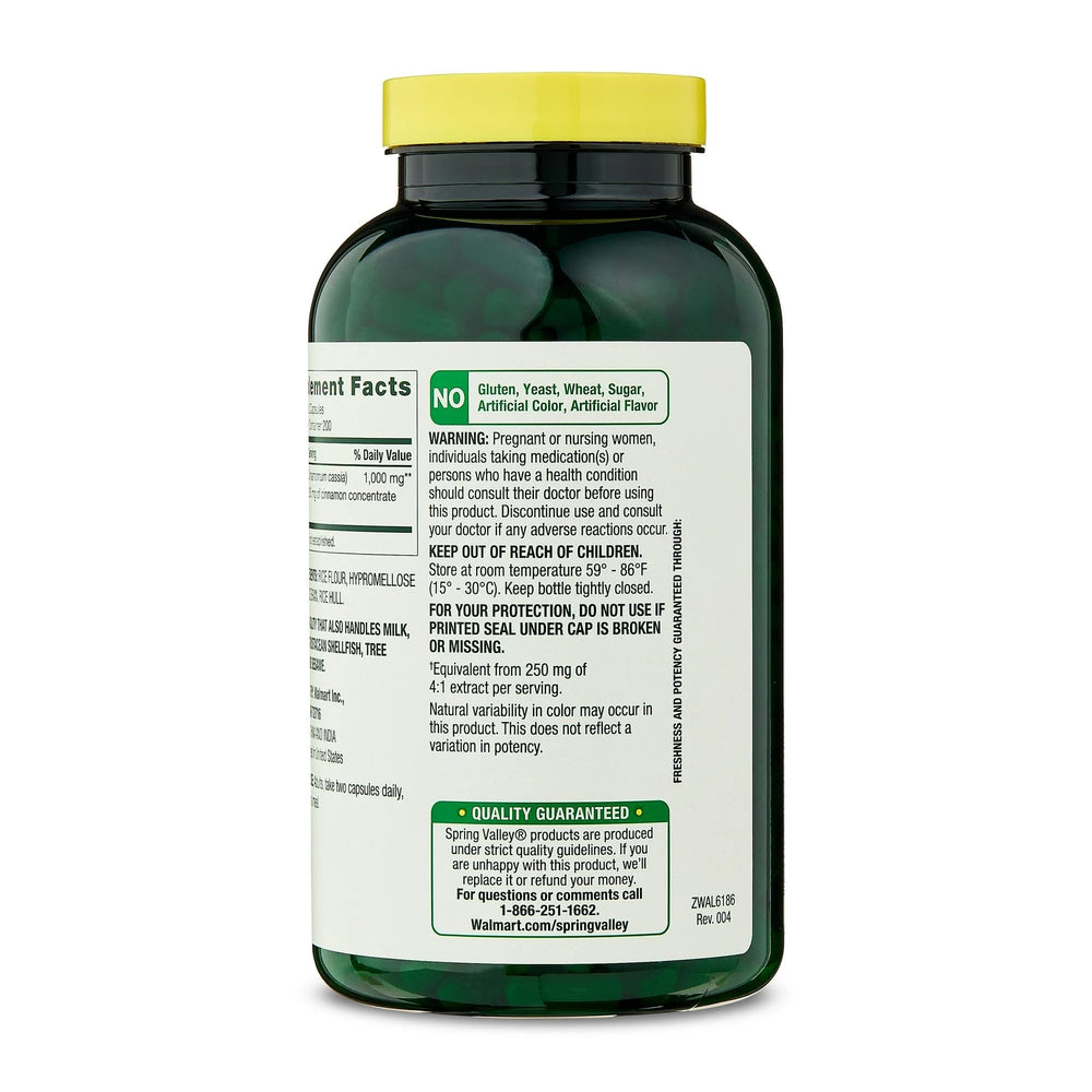 Serving size of two vegetarian capsules for Cinnamon 1000 mg supplement