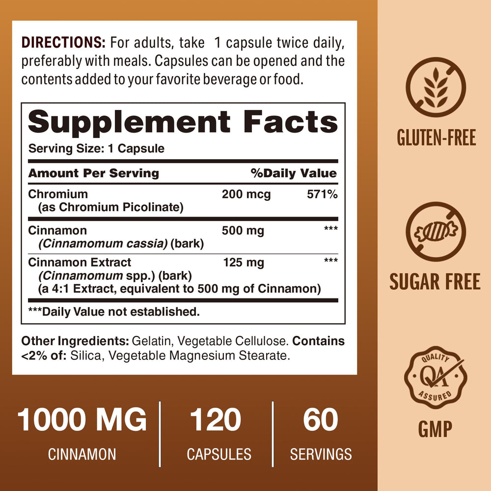 Ingredients label for Cinnamon Complex with Chromium showing cinnamon and chromium