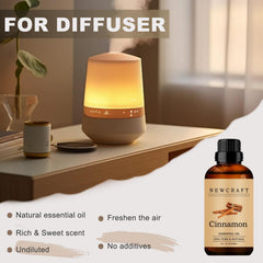 Close-up of cinnamon essential oil bottle label