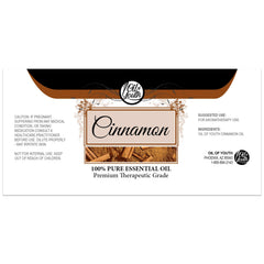 Close-up of amber glass cinnamon essential oil bottle