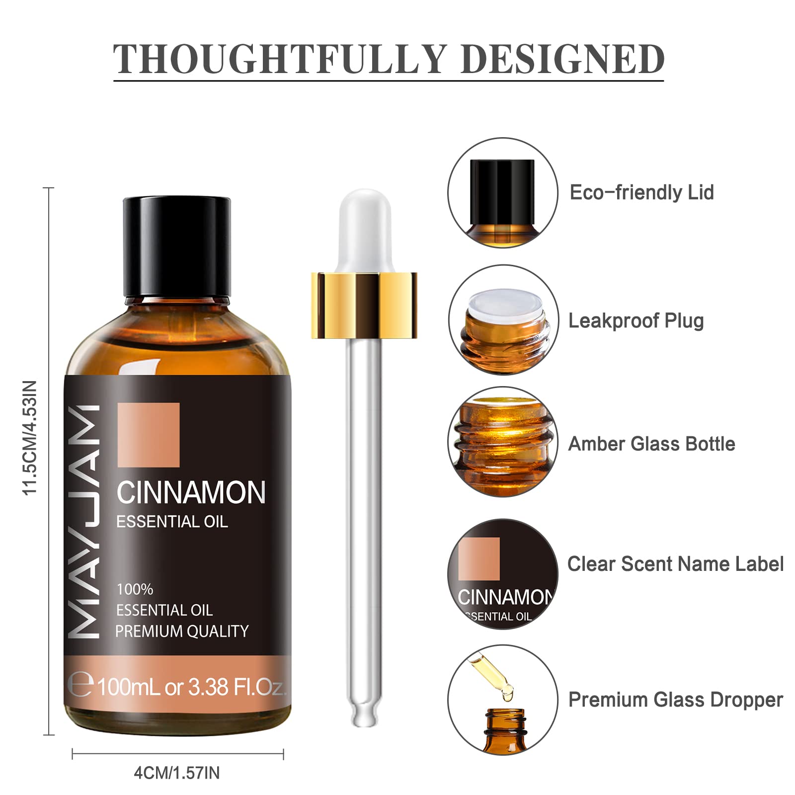 100ml amber bottle and glass dropper for MAYJAM cinnamon oil