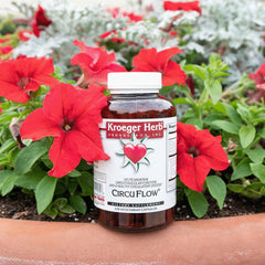 Close-up of Circu Flow bottle with 270 capsules