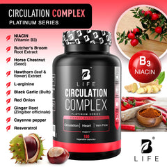 Butcher's Broom, Horse Chestnut, L-Arginine and Resveratrol ingredients label