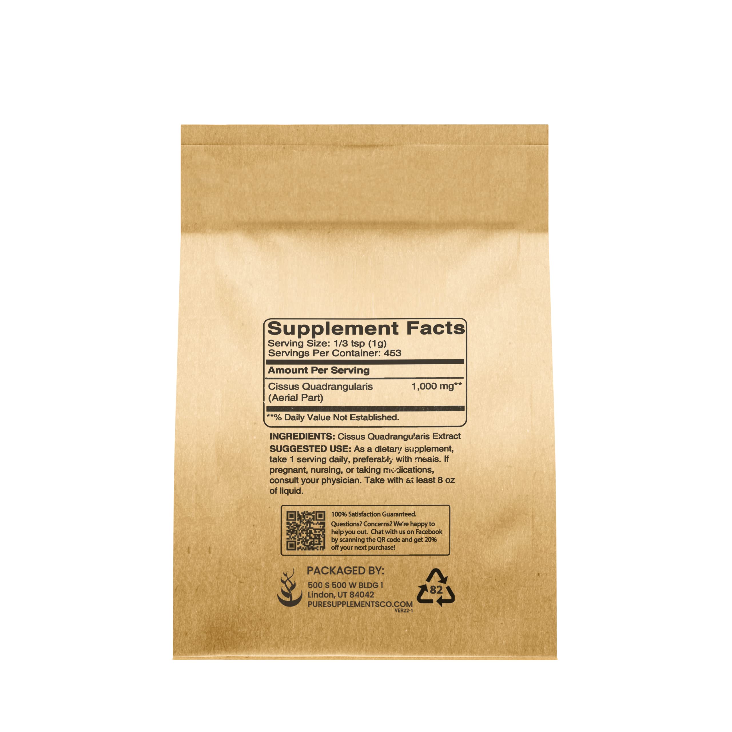 Cissus Quadrangularis powder label with ingredients