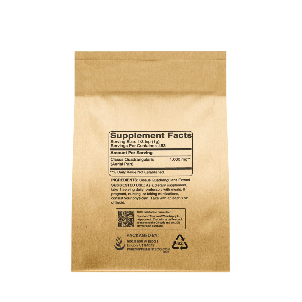 Cissus Quadrangularis powder label with ingredients