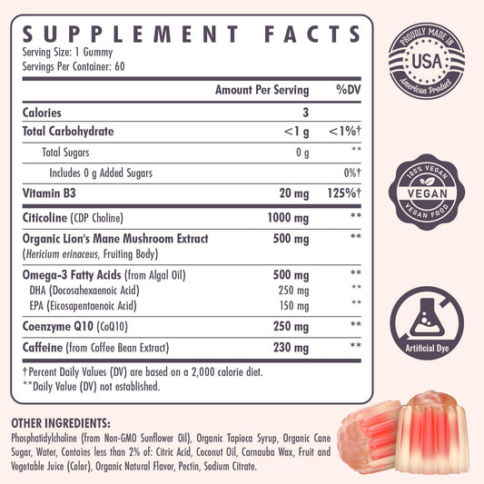 Front view of citicoline bottle highlighting 1000mg per serving