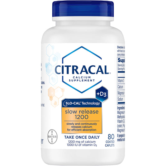 Close-up of Citracal Calcium + D Slow Release 1200mg tablets