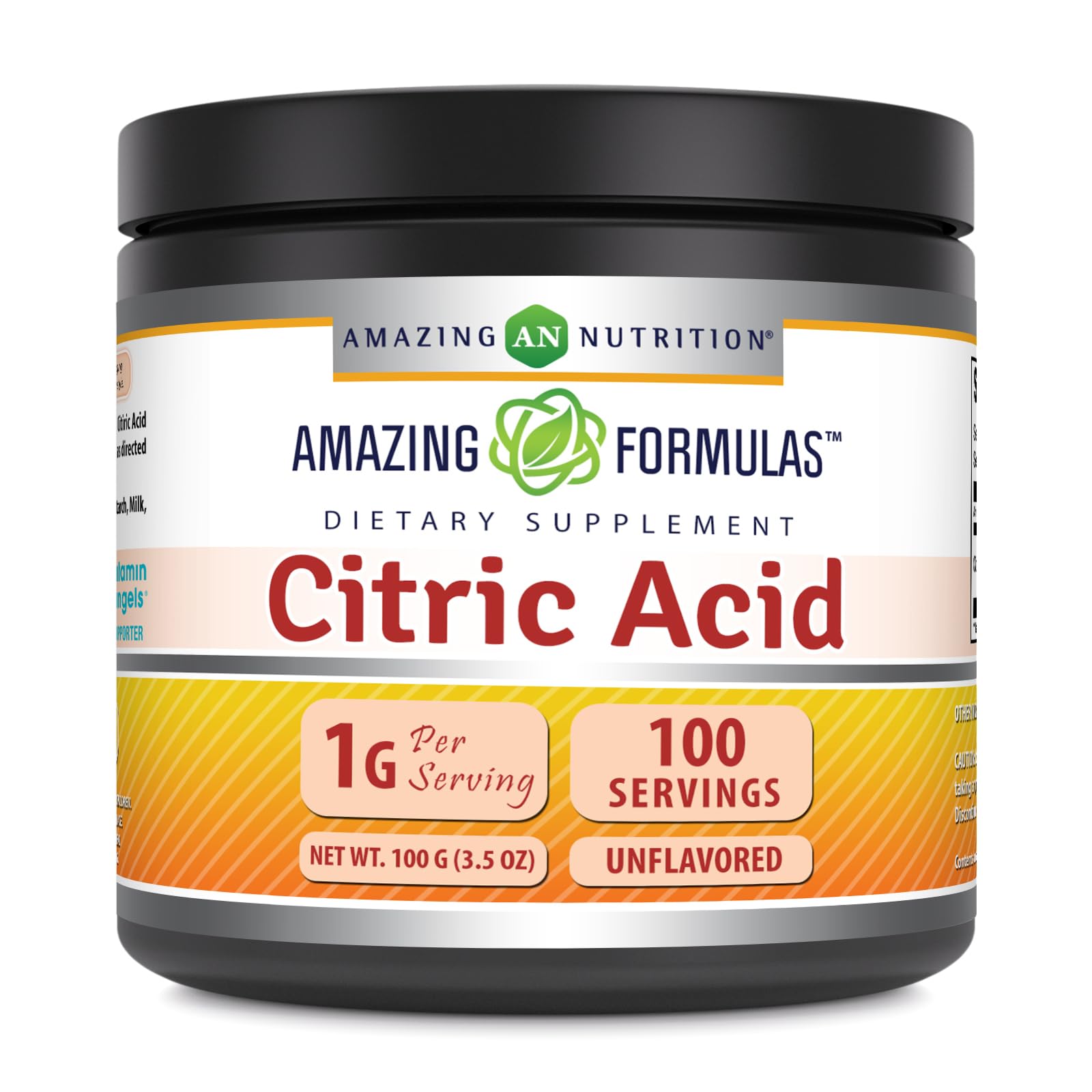 Front view of Amazing Formulas Citric Acid Powder 1g serving