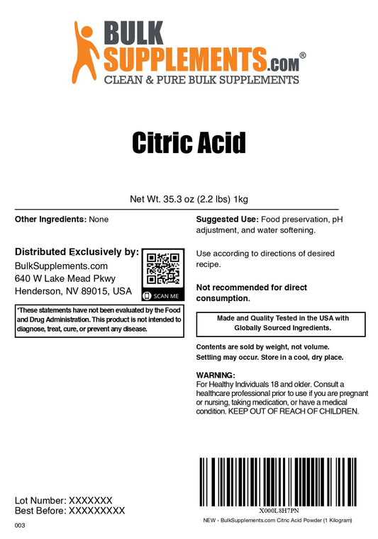 Citric acid powder, food grade, 1kg packaging