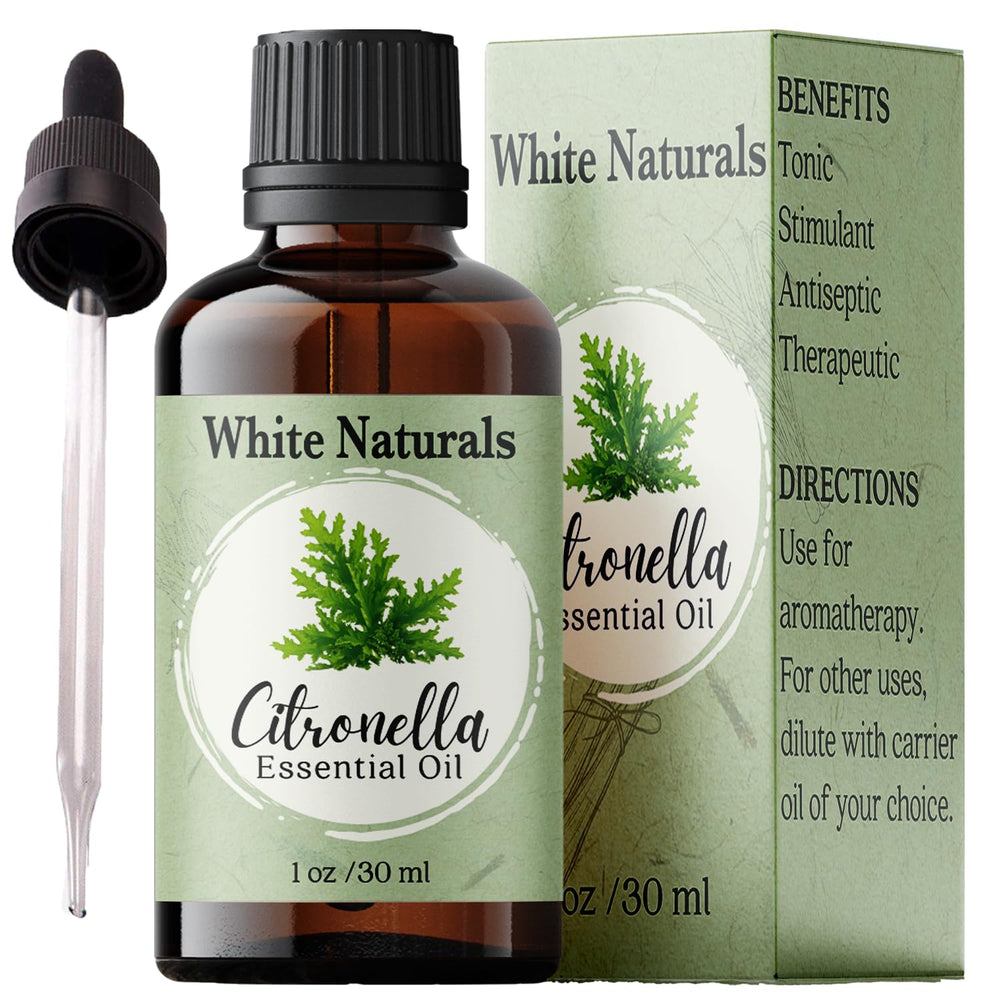 Amber glass bottle of citronella essential oil