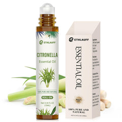 Amber glass bottle of citronella essential oil roll-on with rollerball
