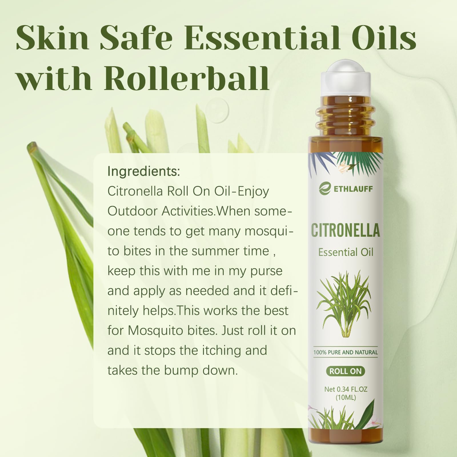 Travel-friendly citronella roll-on in compact amber bottle