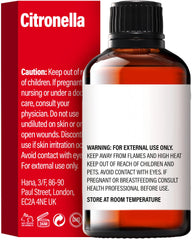 Close-up of citronella essential oil bottle