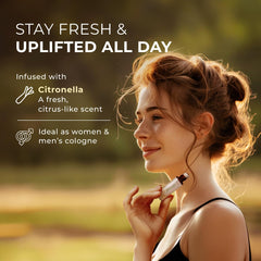 Hands applying citronella roll-on to skin