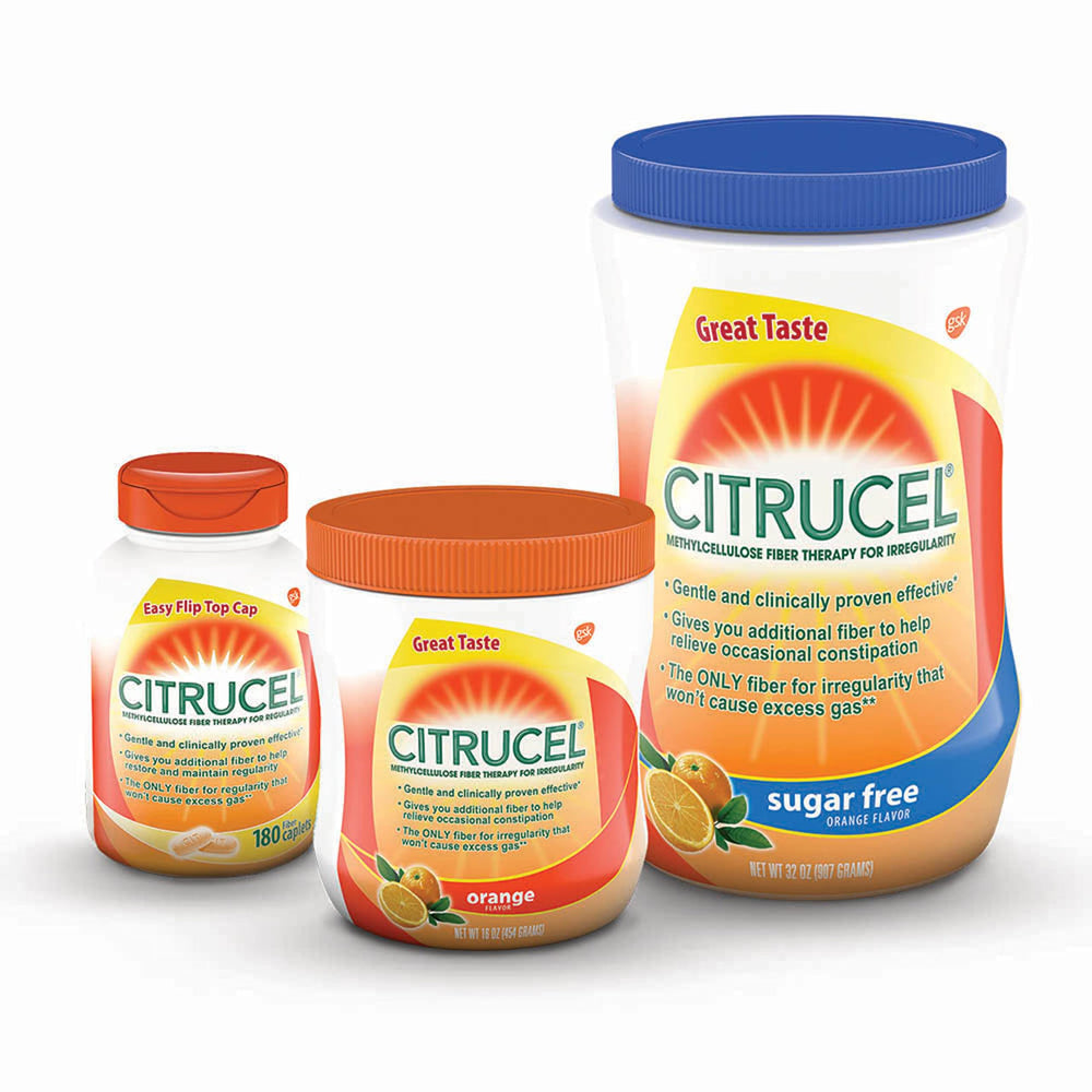 Citrucel powder being poured into a cup