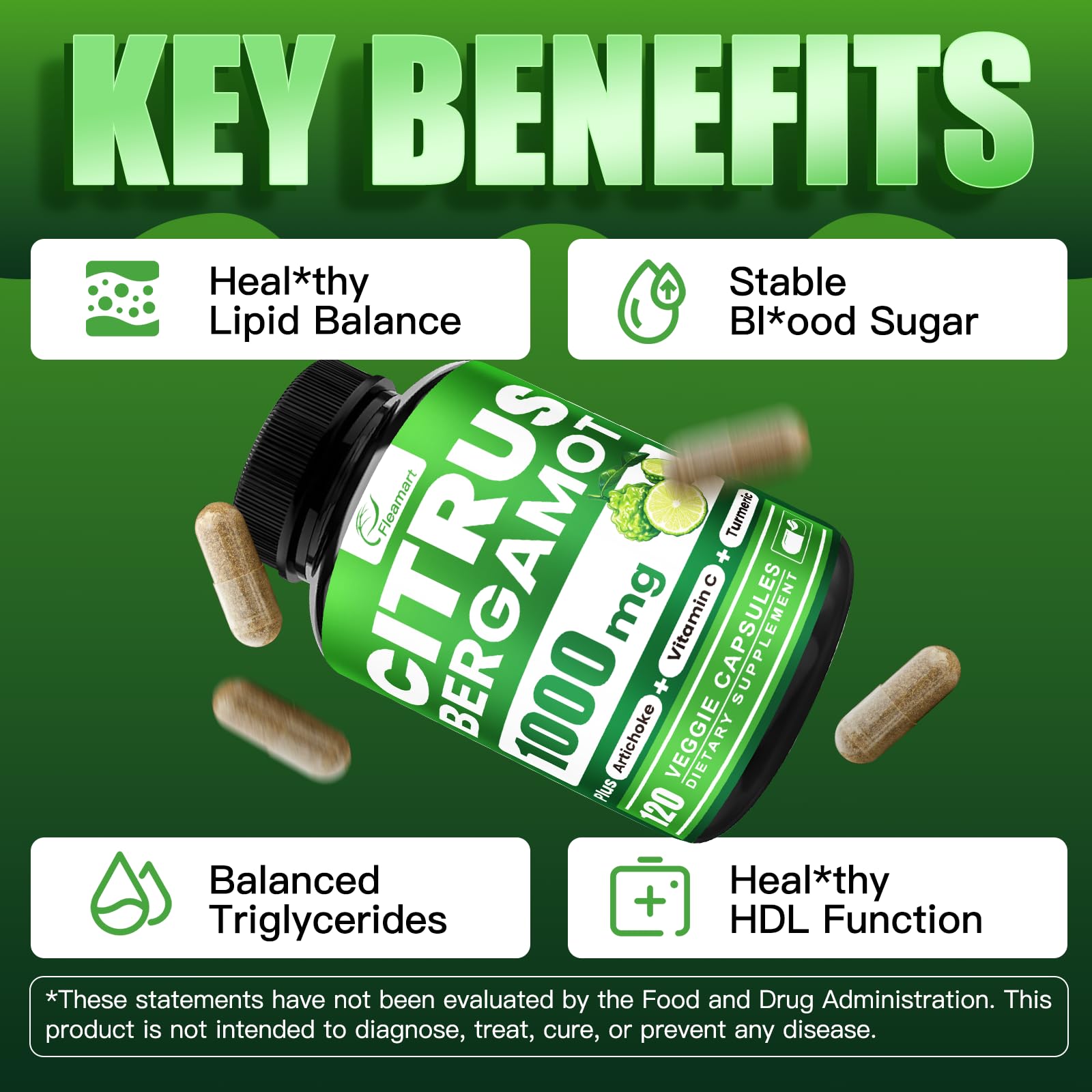 Gluten-free, non-GMO, vegan citrus bergamot supplement label