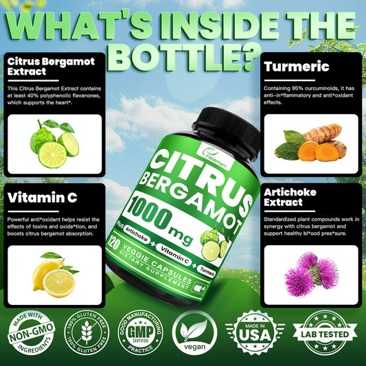 Bottle and packaging of Citrus Bergamot 1000mg supplement
