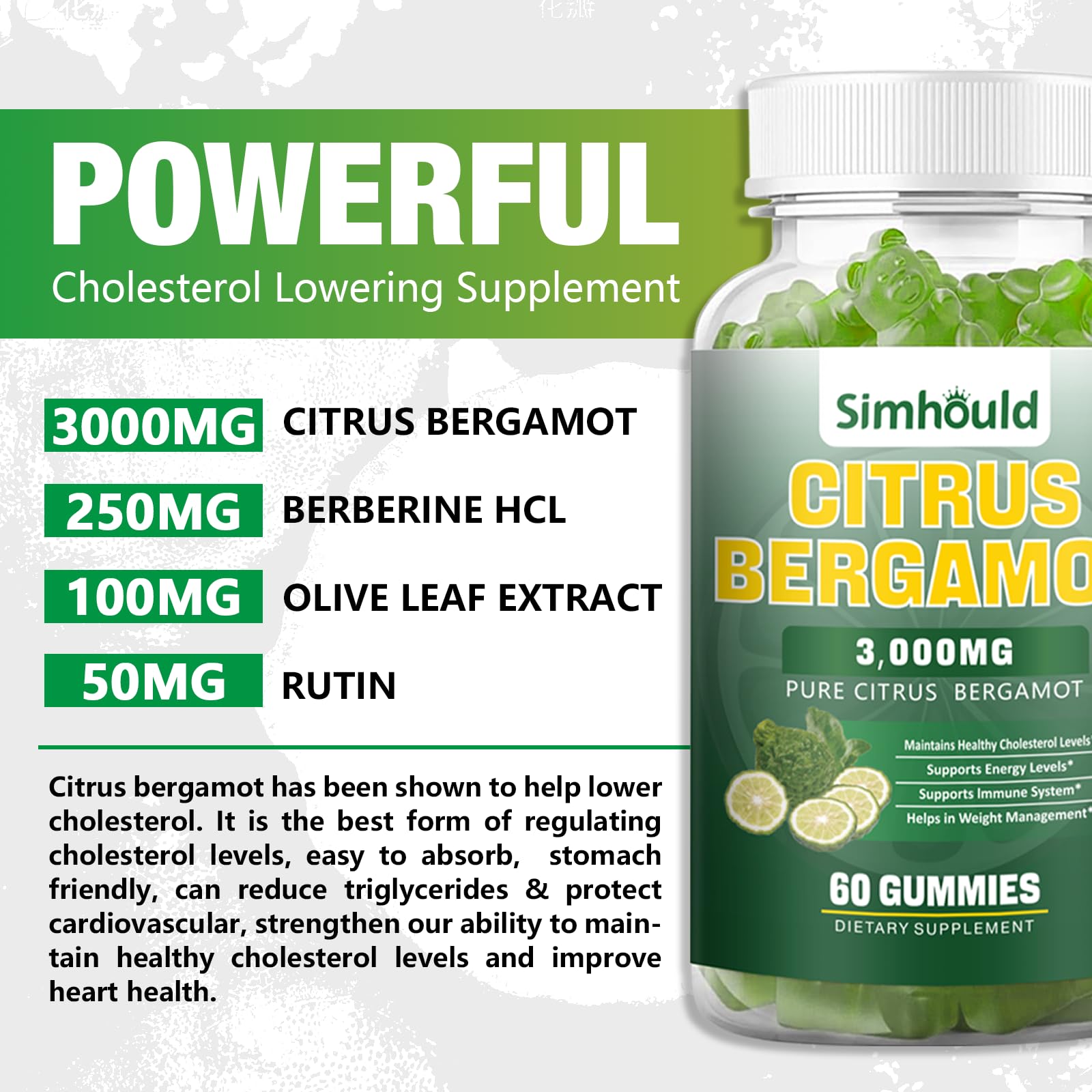 Nutrition ingredients label for Citrus Bergamot Gummies