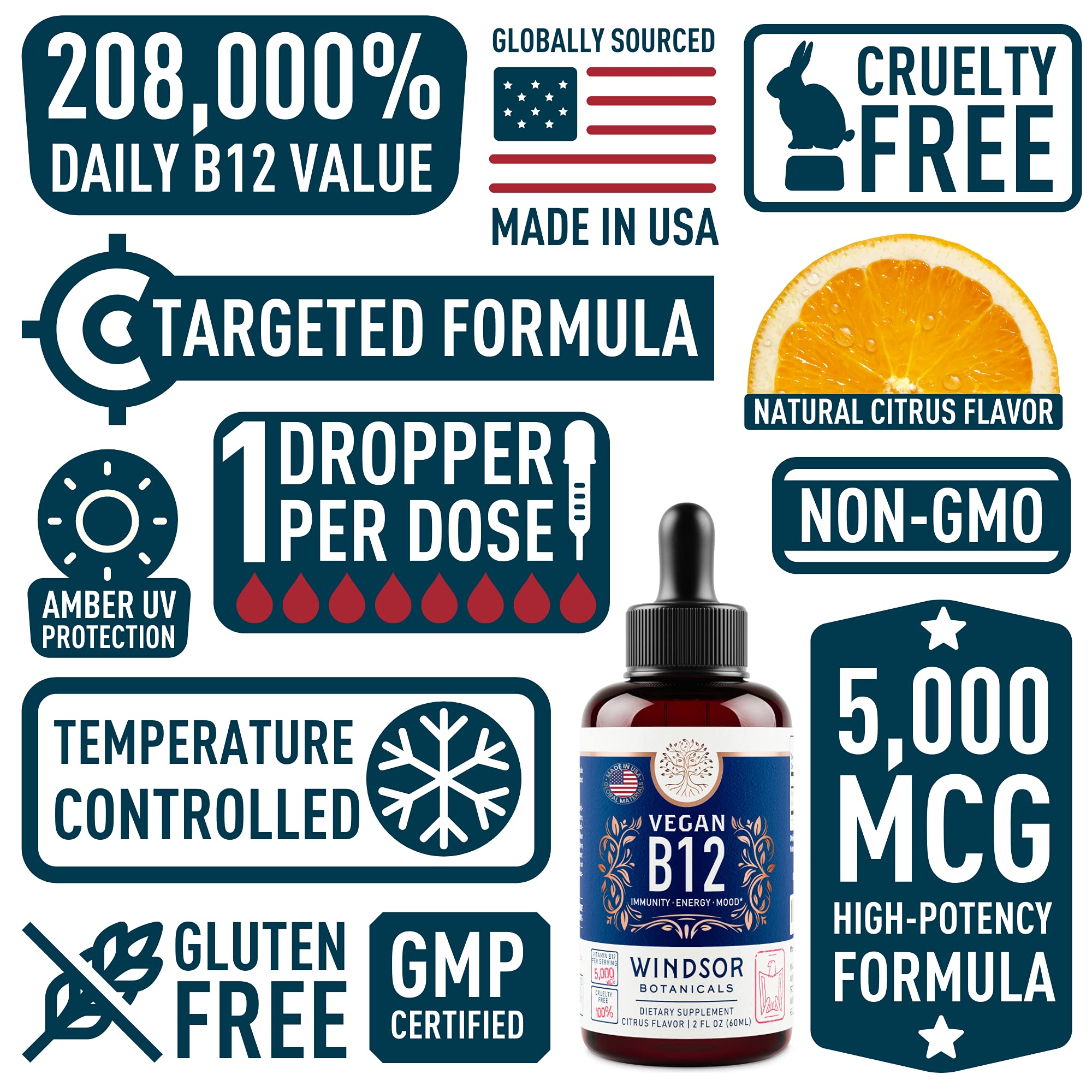 Citrus-flavored B12 drops under the tongue