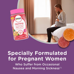 Centrum Morning Sickness Relief Gummies closeup highlights citrus-ginger taste for soothing nausea