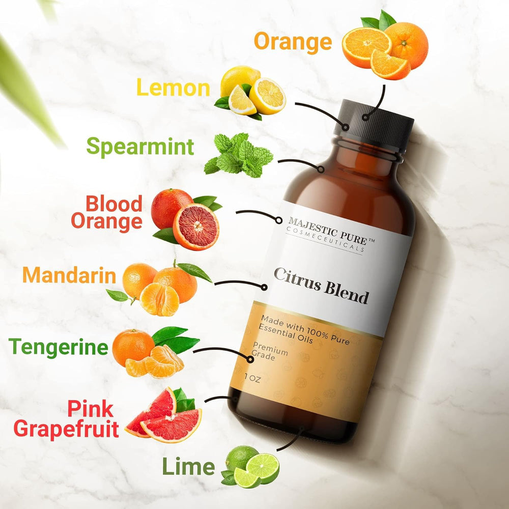 Close-up of the citrus essential oil blend label